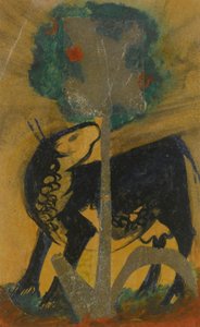 Zwarte koe achter boom door Franz Marc